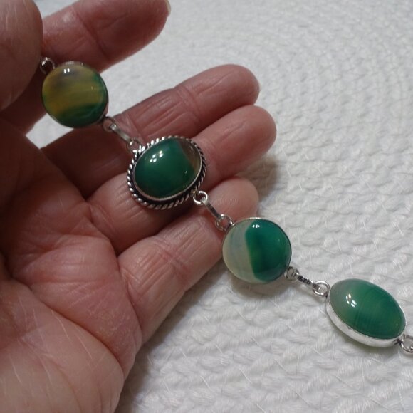 Beautiful GREEN BOTSWANA AGATE Handmade Sterling 925 Bracelet #821C - Picture 2 of 3